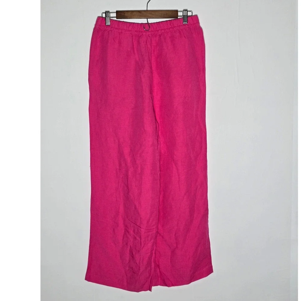 H&M Women Linen Blend Wide Leg Pants Med Pink Drawstring vacation travel beach